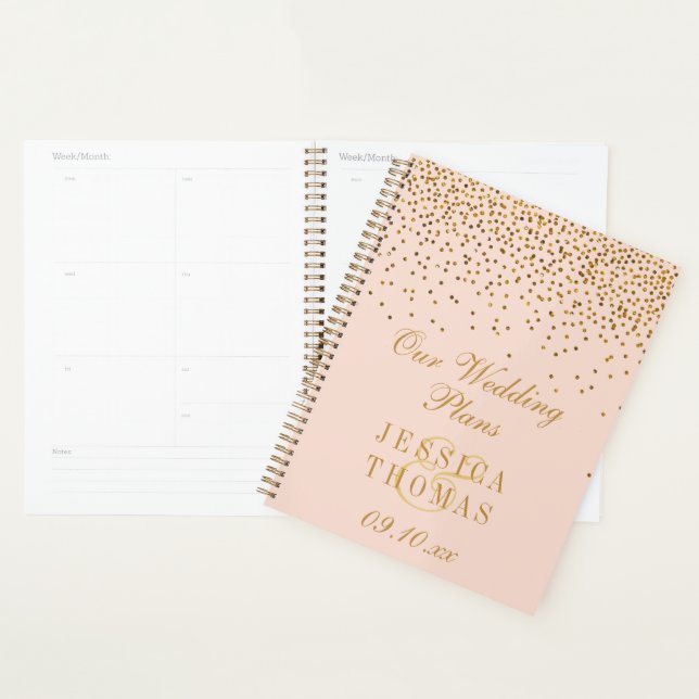 Agenda Casamento Dourado de Confetti Rosa e Glam Blush (Exibição)