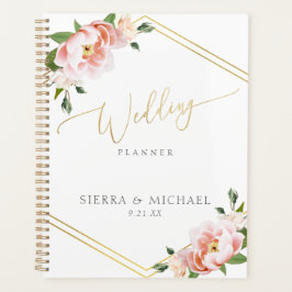 Agenda Casamento Dourado de Peônias Florais Elegante Blus