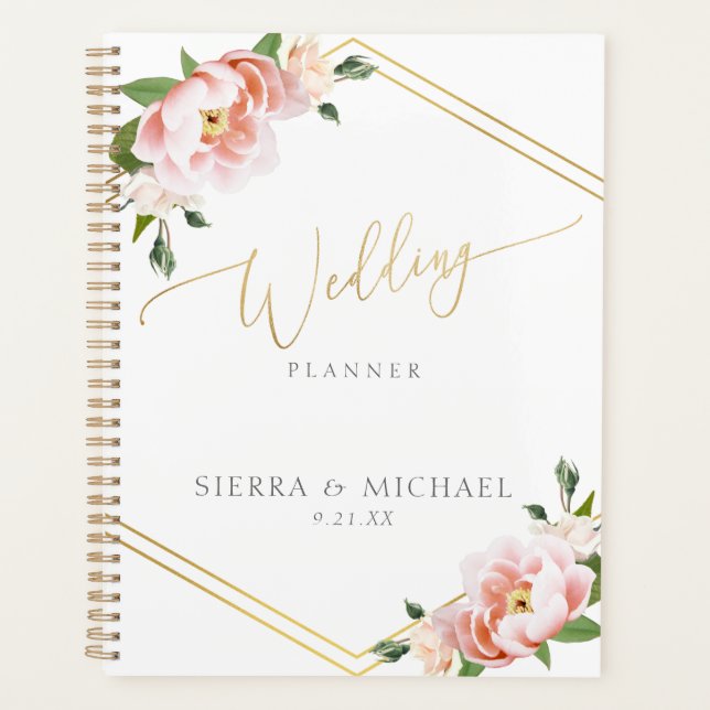 Agenda Casamento Dourado de Peônias Florais Elegante Blus (Frente)