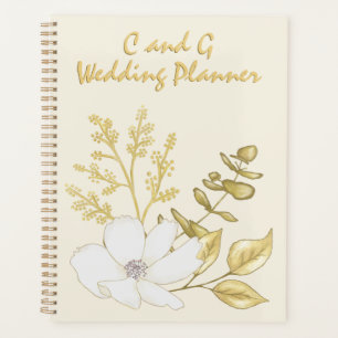 Agenda Casamento Dourado Floral Romântico Elegante Branco