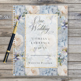 Agenda Casamento Dourado Floral Russo Azul e Branco