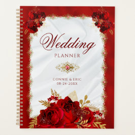 Agenda Casamento Dourado Floral Vermelho Elegante Luxury