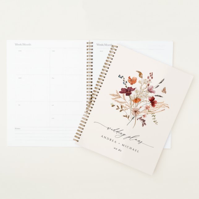 Agenda Casamento Elegante de Outono com Flores Silvestres (Exibição)