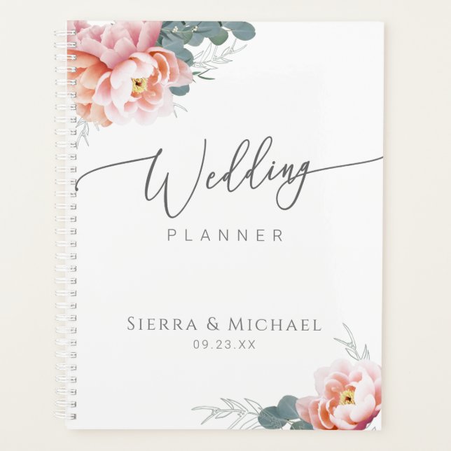 Agenda Casamento Elegante Floral Blush Pink Peony Greener (Frente)