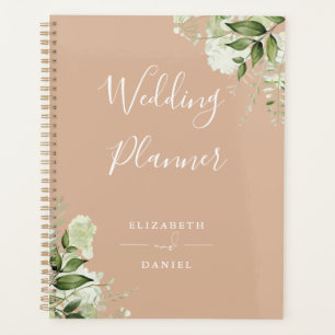 Agenda Casamento Elegante Floral Verde-Tan