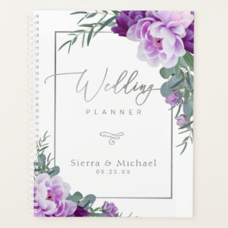 Agenda Casamento Eucalipto Floral Elegante Roxo e Prata
