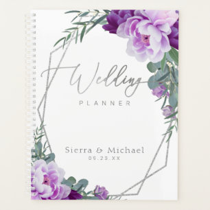 Agenda Casamento Eucalipto Floral Elegante Silver & Purpl