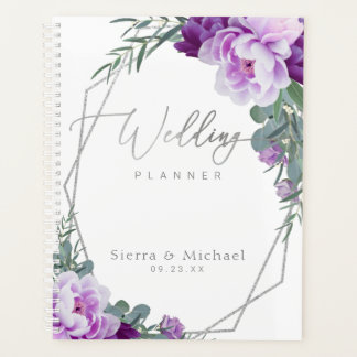 Agenda Casamento Eucalipto Floral Elegante Silver & Purpl