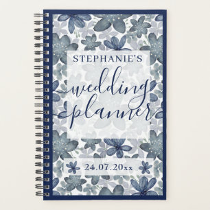 Agenda Casamento floral azul empoeirado Elegante