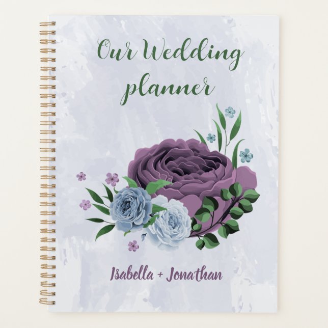 Agenda Casamento floral azul empoeirado roxo (Frente)