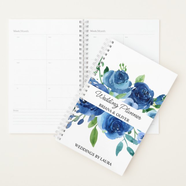 Agenda Casamento Floral Azul Moderno (Exibição)