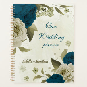 Agenda casamento floral bege azul-teal
