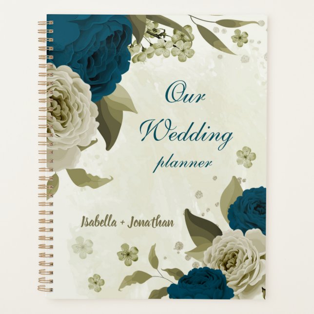 Agenda casamento floral bege azul-teal (Frente)
