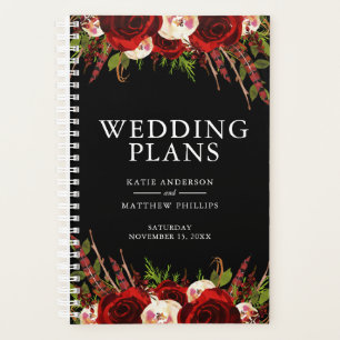 Agenda Casamento Floral Boho Preto Borgonha