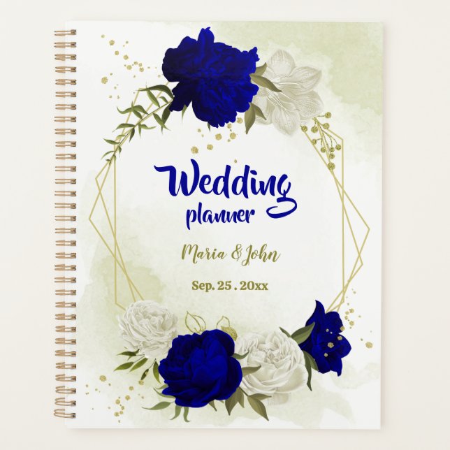 Agenda Casamento floral branco azul real (Frente)