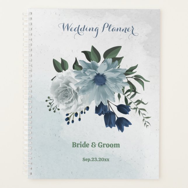 Agenda casamento floral branco e azul (Frente)