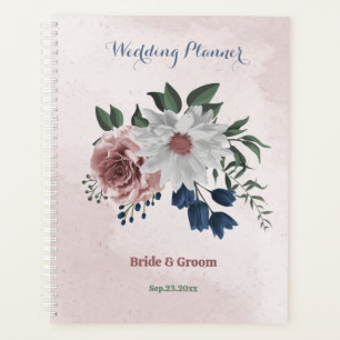 Agenda casamento floral branco rosa azul-rosa