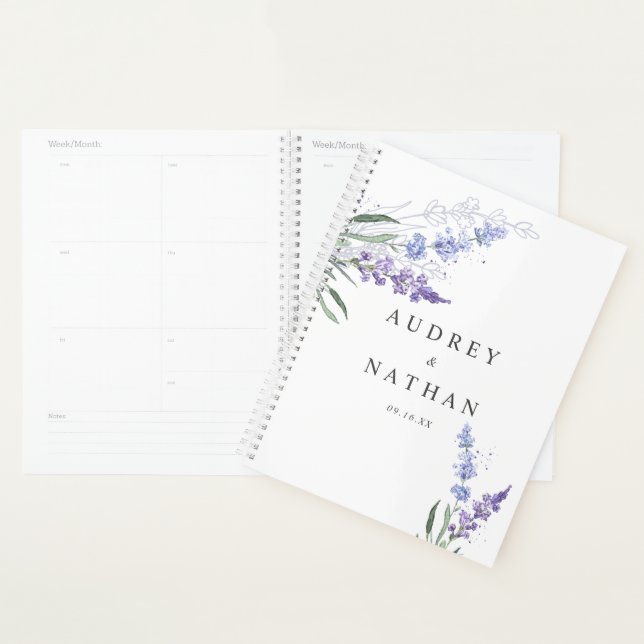Agenda Casamento Floral da Lavanda de Aquarela Romântica (Exibição)