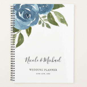 Agenda Casamento Floral de Cor Azul Elegante