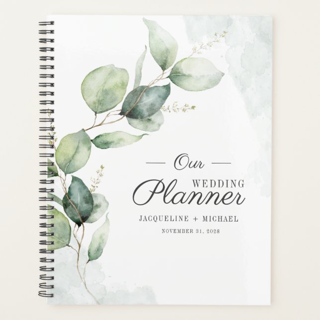 Agenda Casamento Floral de Eucalipto em Rascunho Aquarela (Frente)