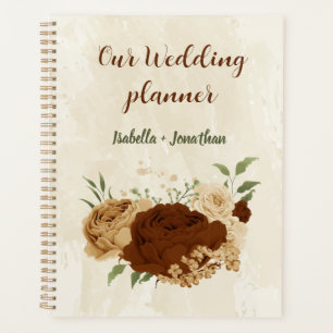 Agenda casamento floral em tom de terra terracota