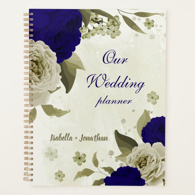 Agenda Casamento floral real de bege azul (Frente)