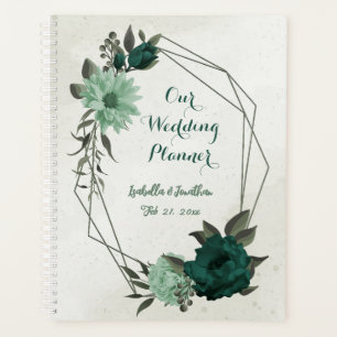 Agenda casamento floral romântico esmeralda e verde suave