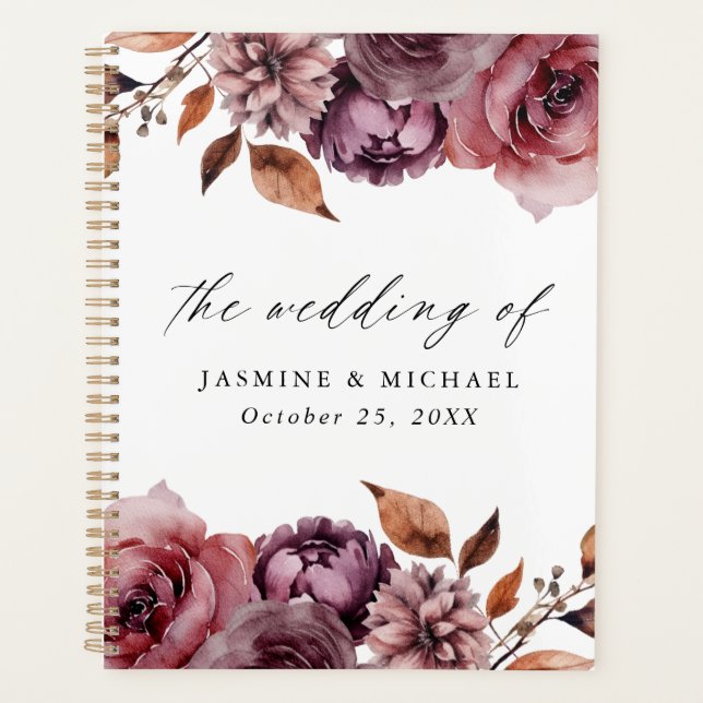 Agenda Casamento Floral Rustic Autumn Marsala (Frente)