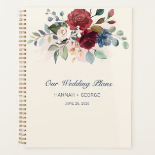 Agenda Casamento Floral Verde Burgundy Rústico