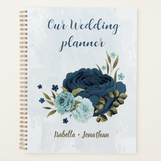 Agenda casamento flores azul marinho azul claro (Frente)