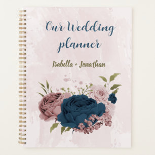 Agenda casamento flores azul marinho rosa