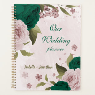 Agenda casamento flores cor-de-rosa esmeralda verde