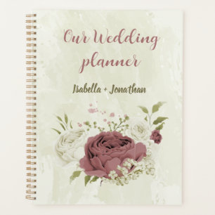 Agenda casamento flores rosa empoeirado branco