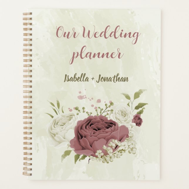 Agenda casamento flores rosa empoeirado branco (Frente)