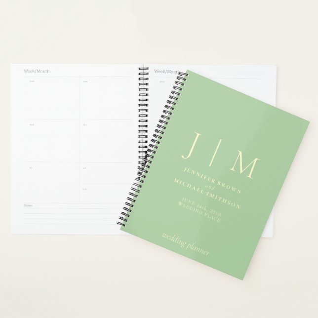 Agenda Casamento Formal Simples Diurno Pistache e Creme (Exibição)