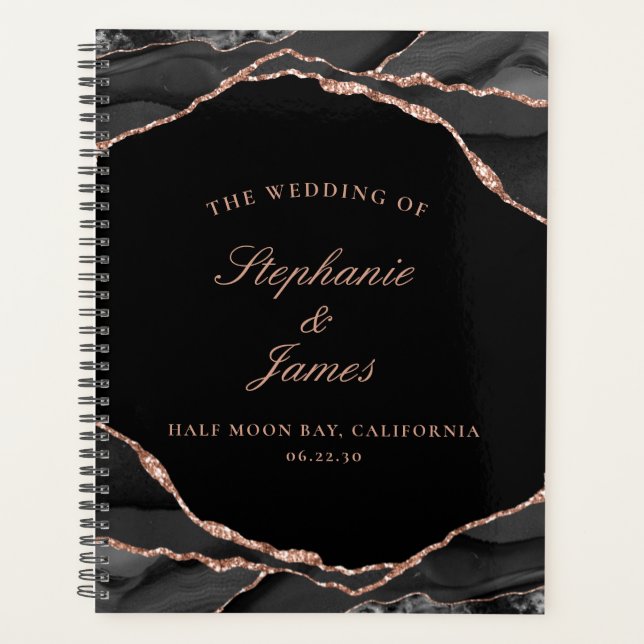 Agenda Casamento Fotográfico do Agate de Folha Rosa Gold  (Frente)