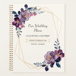 Agenda Casamento Geométrico de Script Floral Roxo