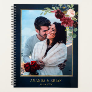 Agenda Casamento Geométrico Dourado Floral Blush Marinho