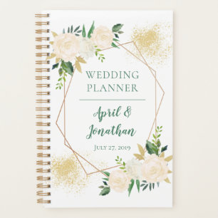 Agenda Casamento Geométrico Floral Dourado Rosa