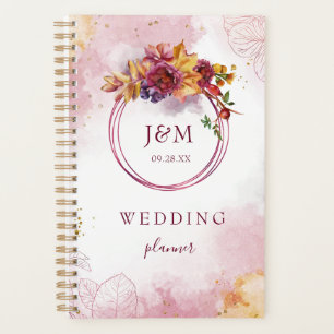 Agenda Casamento Geométrico Floral Fall Burgundy