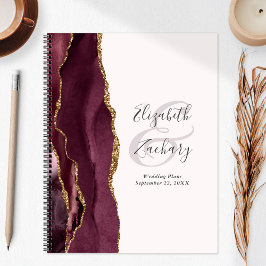 Agenda Casamento Grafite Ágata Burgundy Dourado Rosa