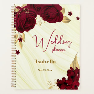 Agenda casamento mármore floral dourado borgonha
