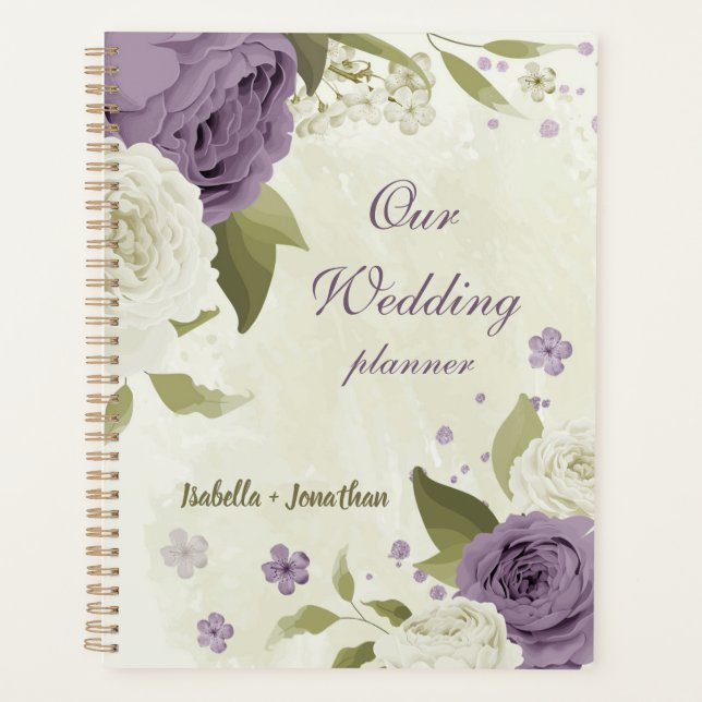 Agenda casamento mauve de flores brancas verde (Frente)