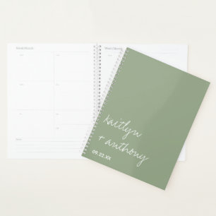 Agenda Casamento Minimalista Verde do Script Moderno