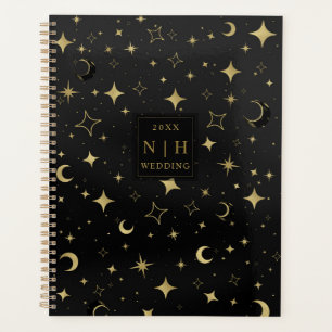 Agenda Casamento Moderno Celestial Lua Estrelas Preto & D