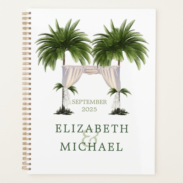 Agenda Casamento Moderno Elegante Chuppah Palm Tree Tropi (Frente)