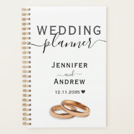 Agenda Casamento Moderno Preto e Branco com Script e Anéi