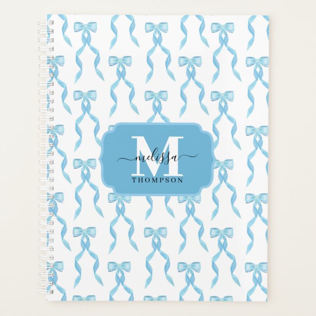 Agenda Casamento Monogramado com Arco de Aguarela Azul Ch (Frente)