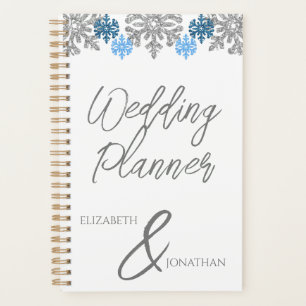 Agenda Casamento no inverno Silver Blue Snowflakes