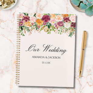 Agenda Casamento no Jardim de Rosas Coloridas Aquarela